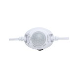 White plastic LED motion sensor with hexagonal lens and cable connection for light control