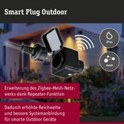 Schwarzer Smart Plug Outdoor mit IP44 Schutz für smarte Garten- und Außenbeleuchtung