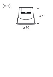 Technische tekening met afmetingen 50 mm diameter en 47 mm hoogte van een verlichtingsbehuizing
