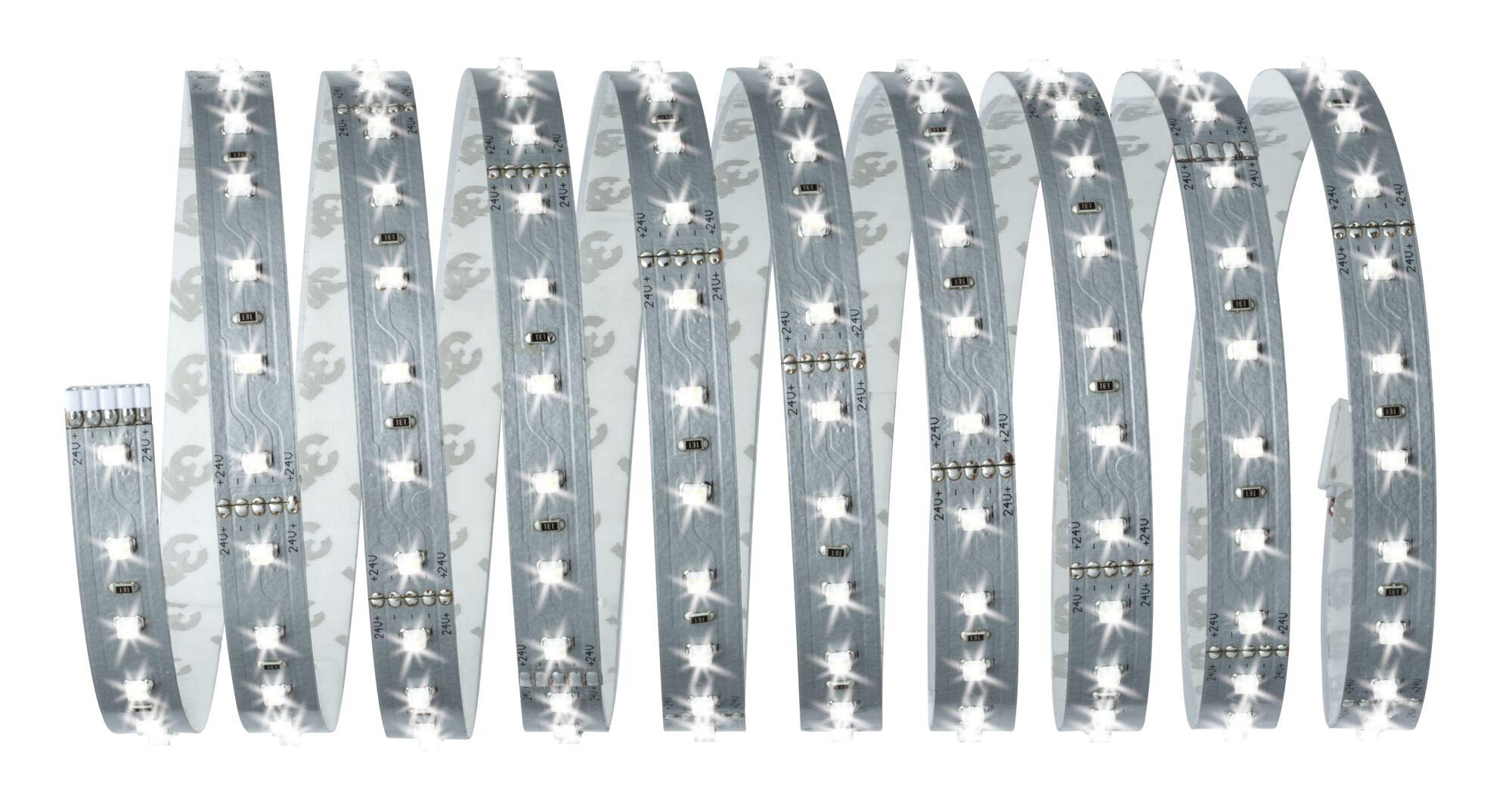 Flexibele witte LED-strip met 24V voeding voor moderne verlichting en decoratie.