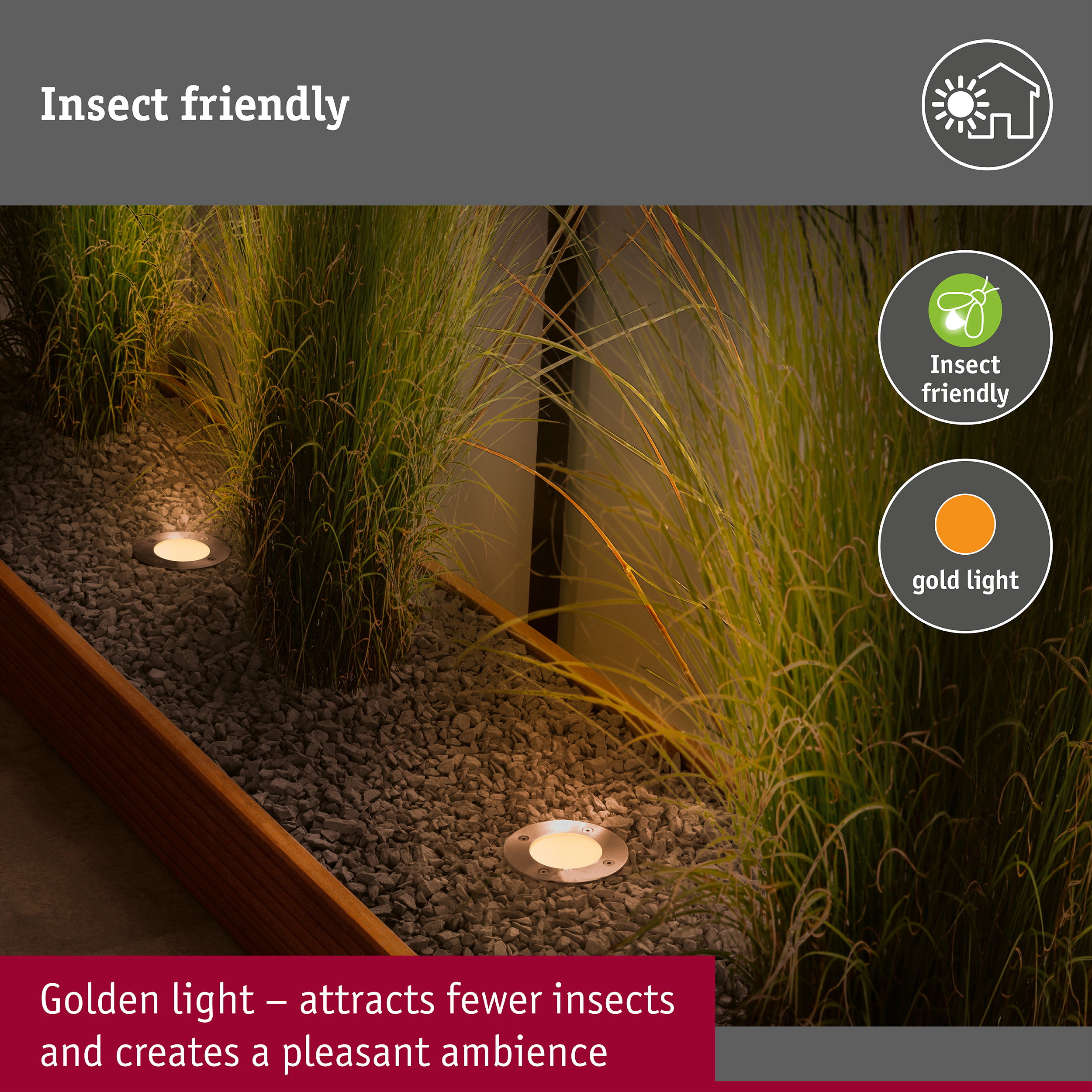 LED Recessed floor light Floor insect friendly IP65 cylindrical 110mm 2200K 4,3W 320lm 230V 38° Semi-crown gold Stainless steel/Plastic
