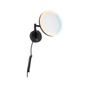 Schwarzer LED-Wandspiegel mit einstellbarem Farbtemperatur-Ring und flexiblem Arm für Badbeleuchtung