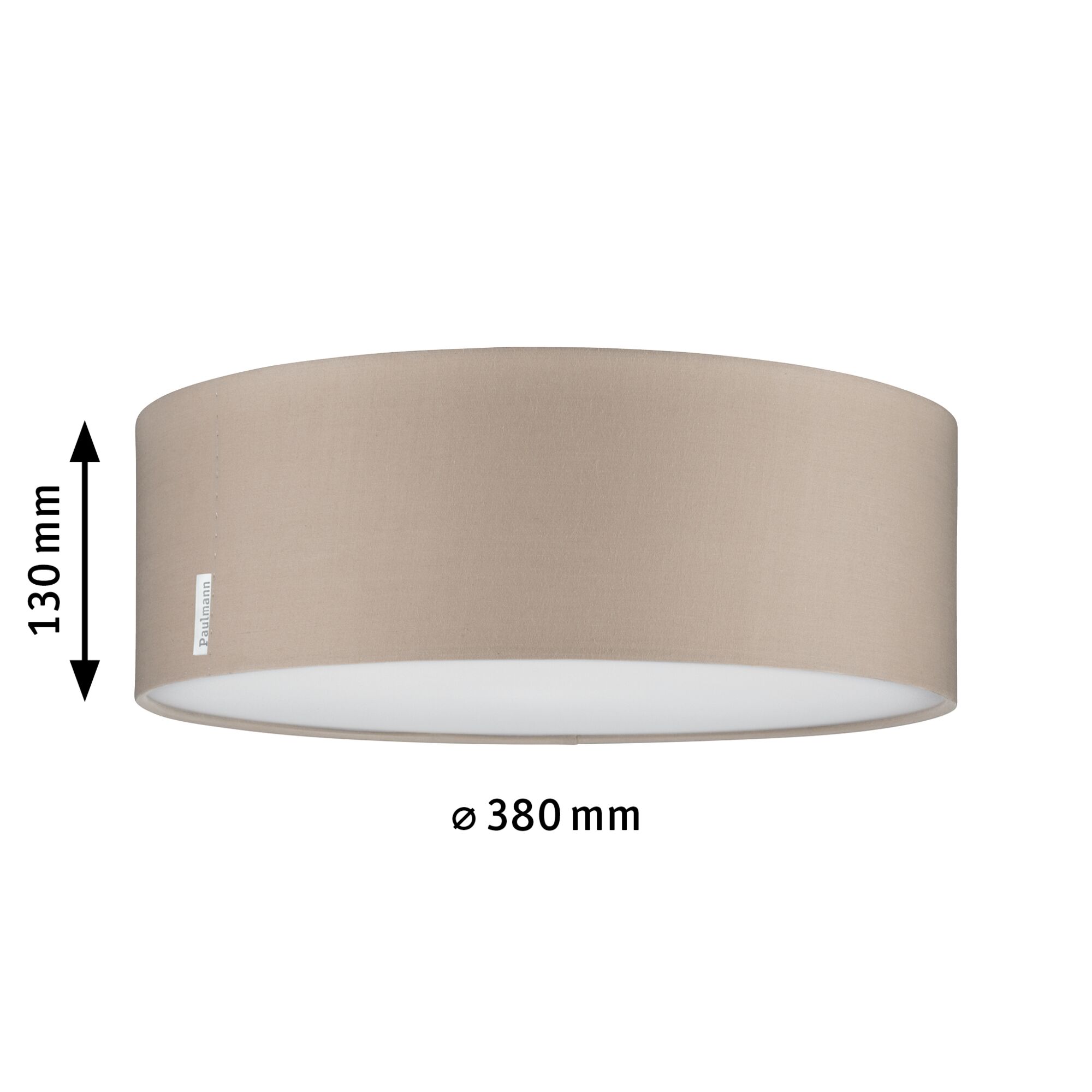 Beige fabric ceiling light with 380 mm diameter and 130 mm height for ambient room lighting