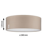 Beige fabric ceiling light with 380 mm diameter and 130 mm height for ambient room lighting