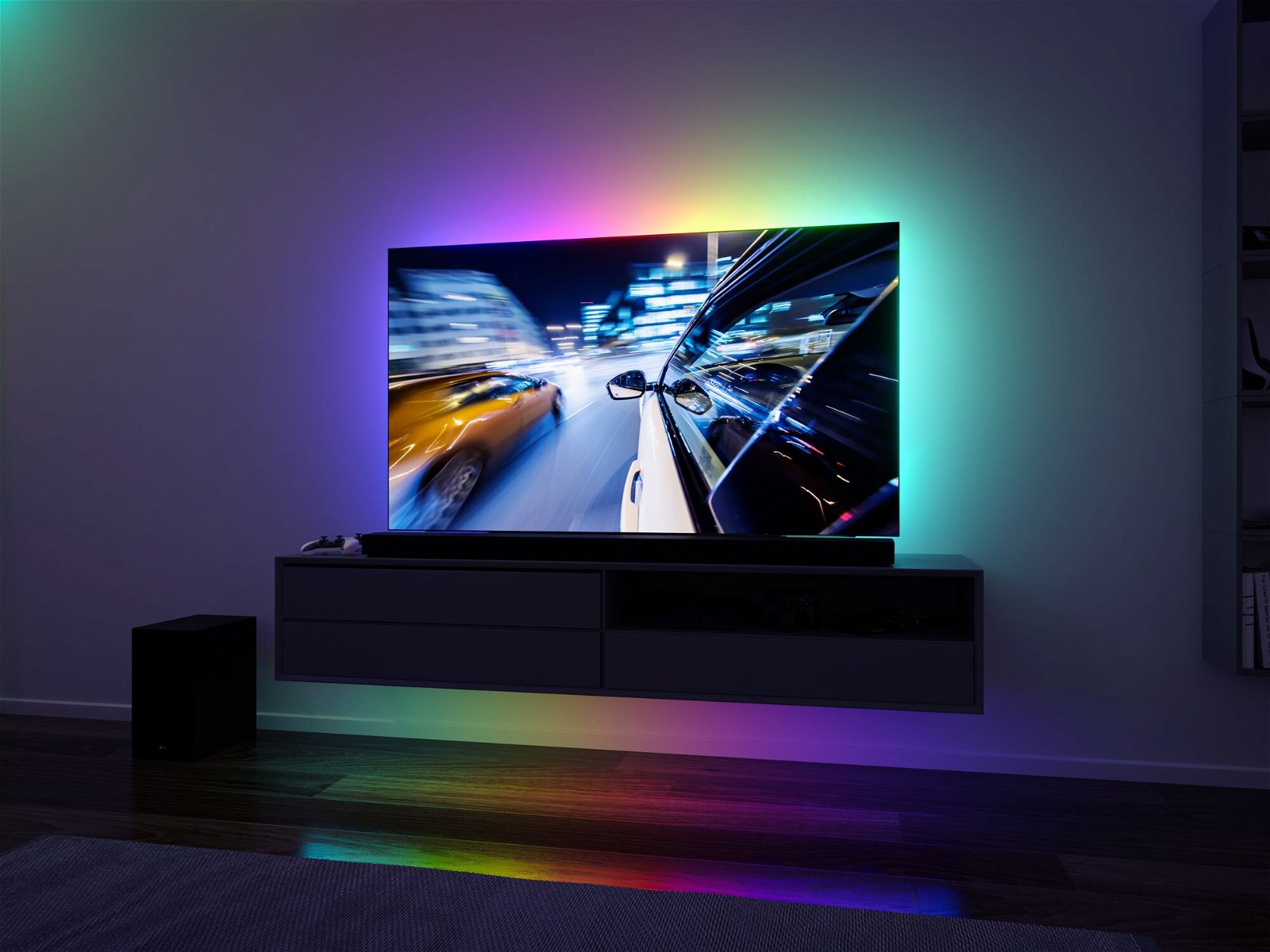 PC Bildschirm LED TV Hintergrundbeleuchtung,WOANWAY USB LED Strip 2M RGB Fernseher Beleuchtung Strips,Mit 44 Tasten Fernbedienung und Sync mit Musik LED Streifen für 40-60 Zoll HDTV/ TV-Bildschirm 