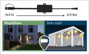 Czarny konwerter napięcia 24V na 12V do systemów oświetlenia LED z wtyczką Plug & Shine
