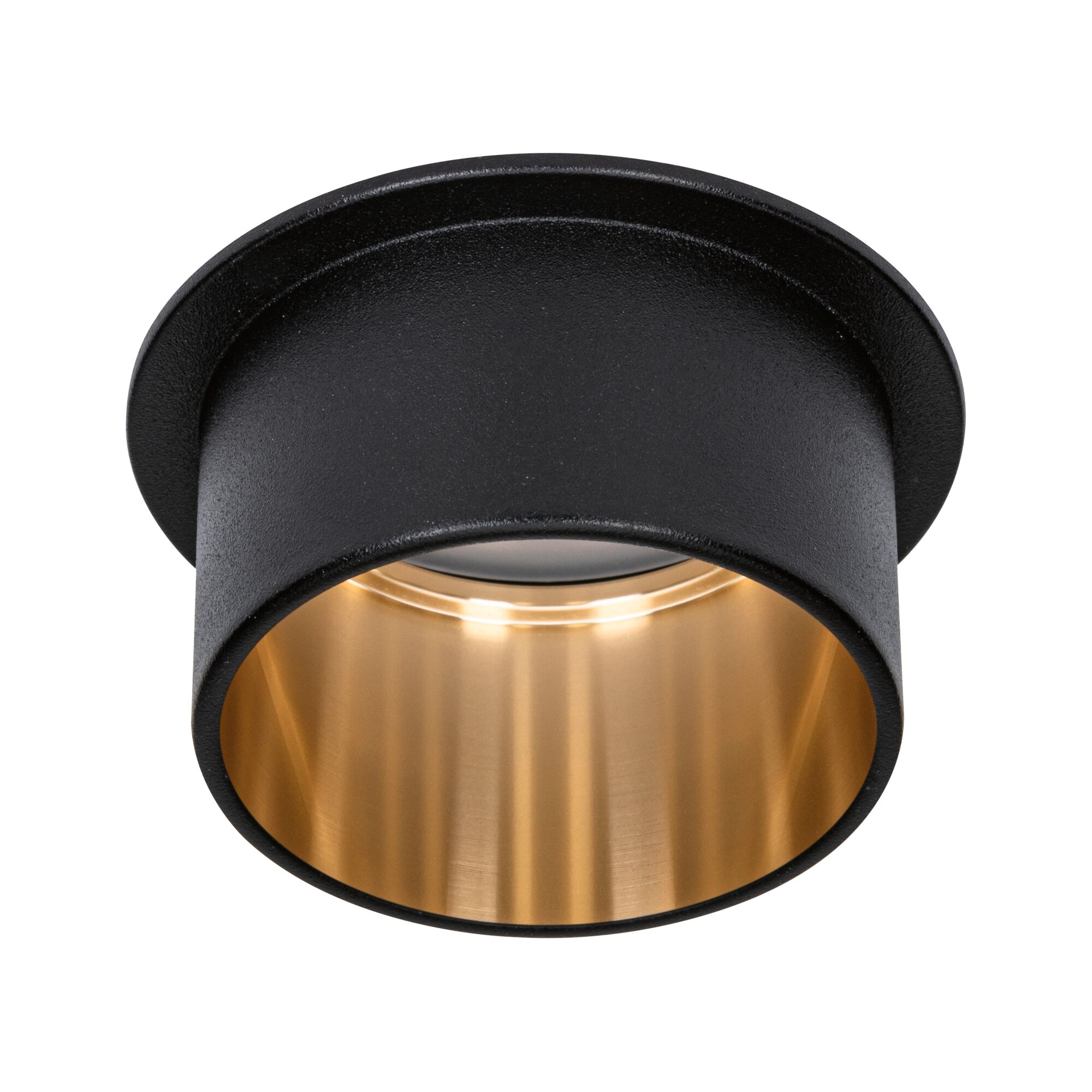 Black recessed light with gold metal inner ring for modern LED lighting solutions