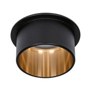 Black metal ceiling light with gold interior ring for modern home lighting solutions