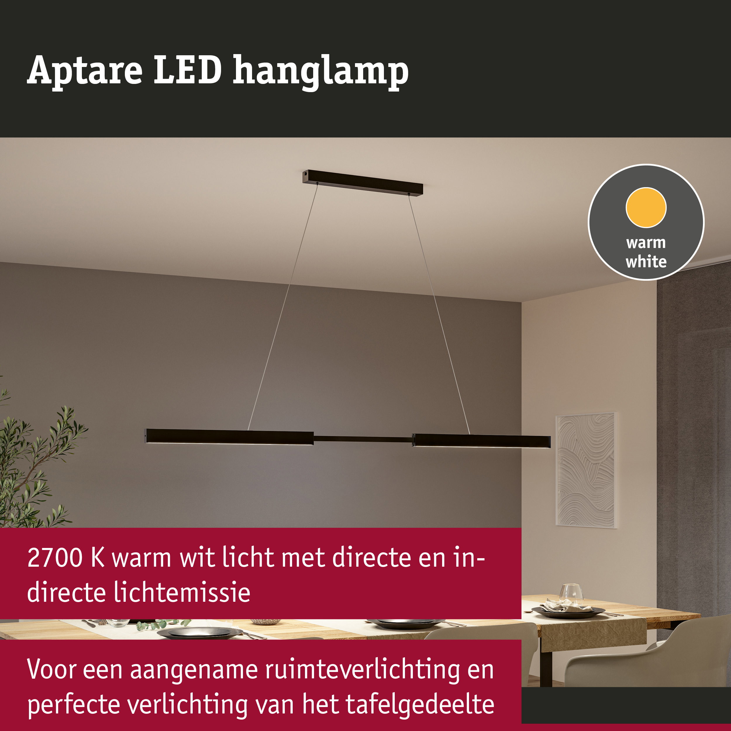 Aptare LED hanglamp zwart met warm wit licht voor aangename sfeerverlichting