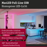 Moderne Küche mit MaxLED Full-Line COB LED-Licht in Blau und Pink für homogene Lichtlinien ohne sichtbare Lichtpunkte