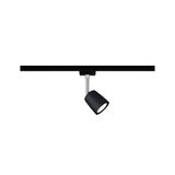 Black metal LED spotlight on black track, dimmable living room lighting