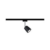 Black metal LED spotlight on black track, dimmable living room lighting