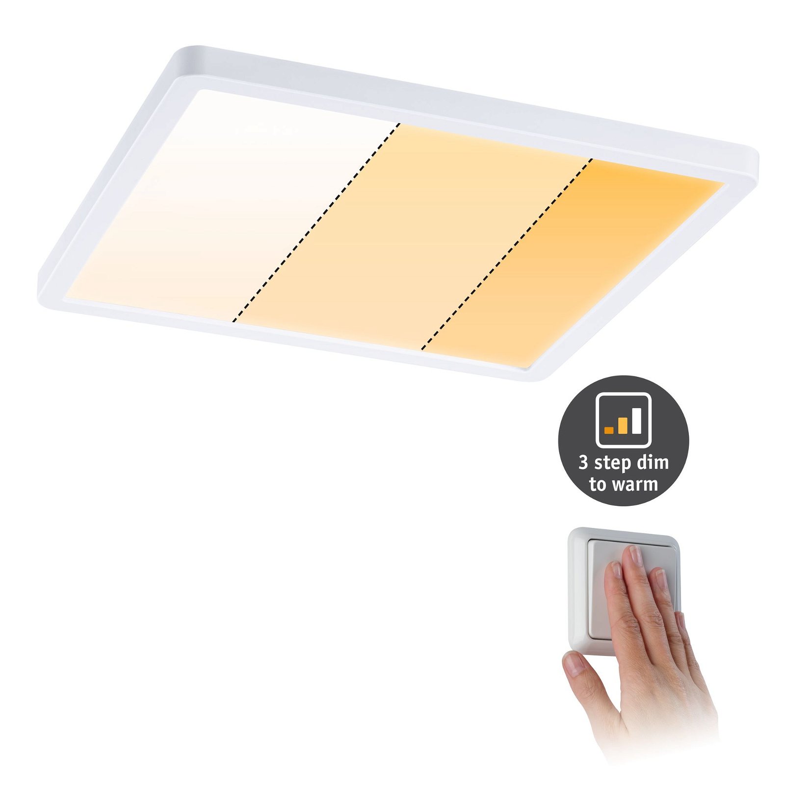 VariFit LED Recessed panel Dim to Warm Areo IP44 square 230x230mm 16W 1400lm 3 Step Dim to warm Matt white dimmable