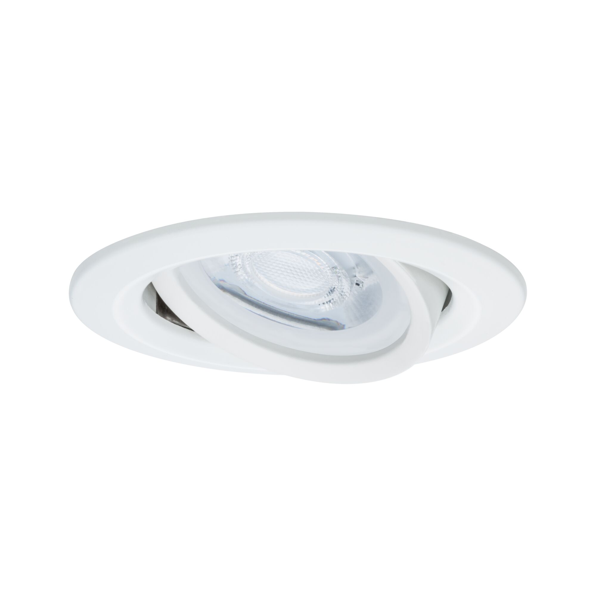 Weißer Einbaustrahler aus Kunststoff mit schwenkbarem Spot für flexible LED-Deckenbeleuchtung