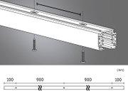 Technische Zeichnung eines weißen Aluminium-Profils mit Schrauben und Maßangaben in Millimetern