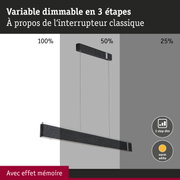 Suspension LED noire avec variateur 3 étapes et lumière blanc chaud pour intérieur