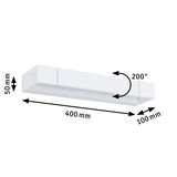 White metal LED wall light 400 mm long with 200° swivel angle for modern lighting solutions.