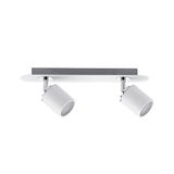 Modern white metal ceiling spotlight with two adjustable heads for targeted lighting
