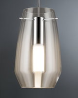 Moderne Hängeleuchte mit transparentem Glas und Metallhalterung, warmweißes LED-Licht für Wohnräume