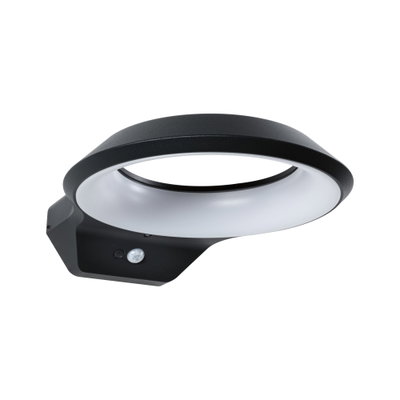 Applique murale extérieure LED noire en métal avec détecteur de mouvement et diffuseur rond pour jardin