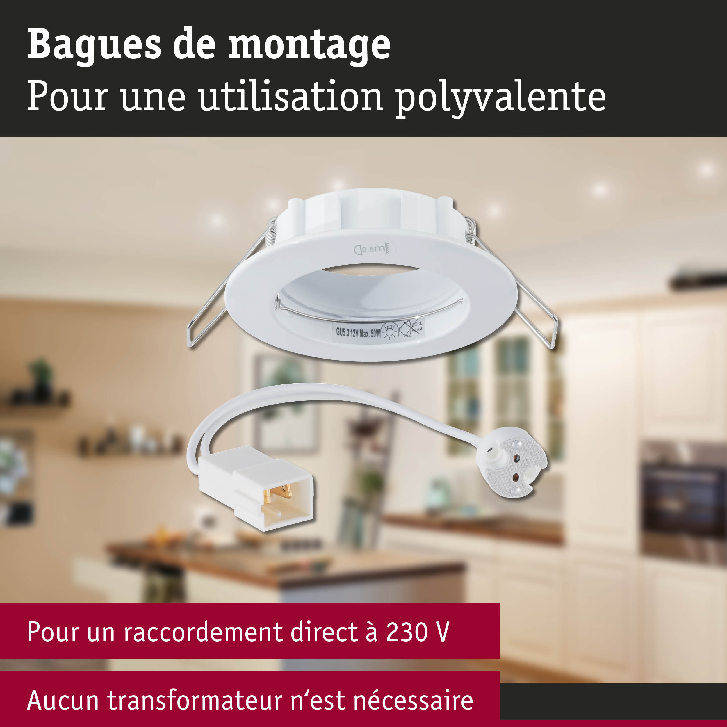 Premium Spot encastré IP44 rond 79mm GU5,3 max. 50W 230/12V gradable Blanc