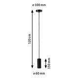 Black metal pendant light with 120 cm cable and 6 cm diameter, modern LED lighting fixture