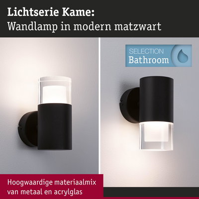 Moderne matzwarte Kame wandlamp van metaal en acrylglas voor badkamerverlichting