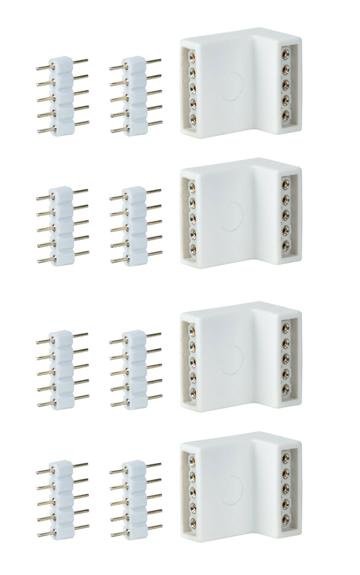 White plastic connectors with metal pins for LED lighting systems, practical electrical connection parts