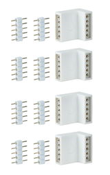 White plastic connectors with metal pins for LED lighting systems, practical electrical connection parts