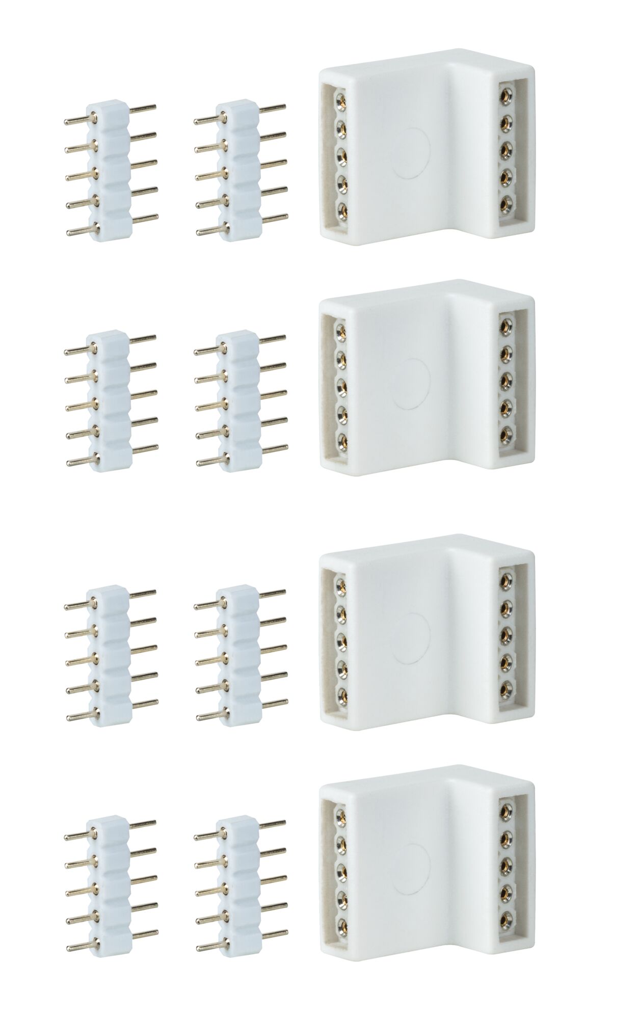 White plastic connectors with metal pins for LED lighting systems, practical electrical connection parts