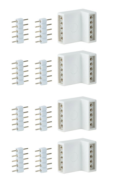 White plastic connectors with metal pins for LED lighting systems, practical electrical connection parts