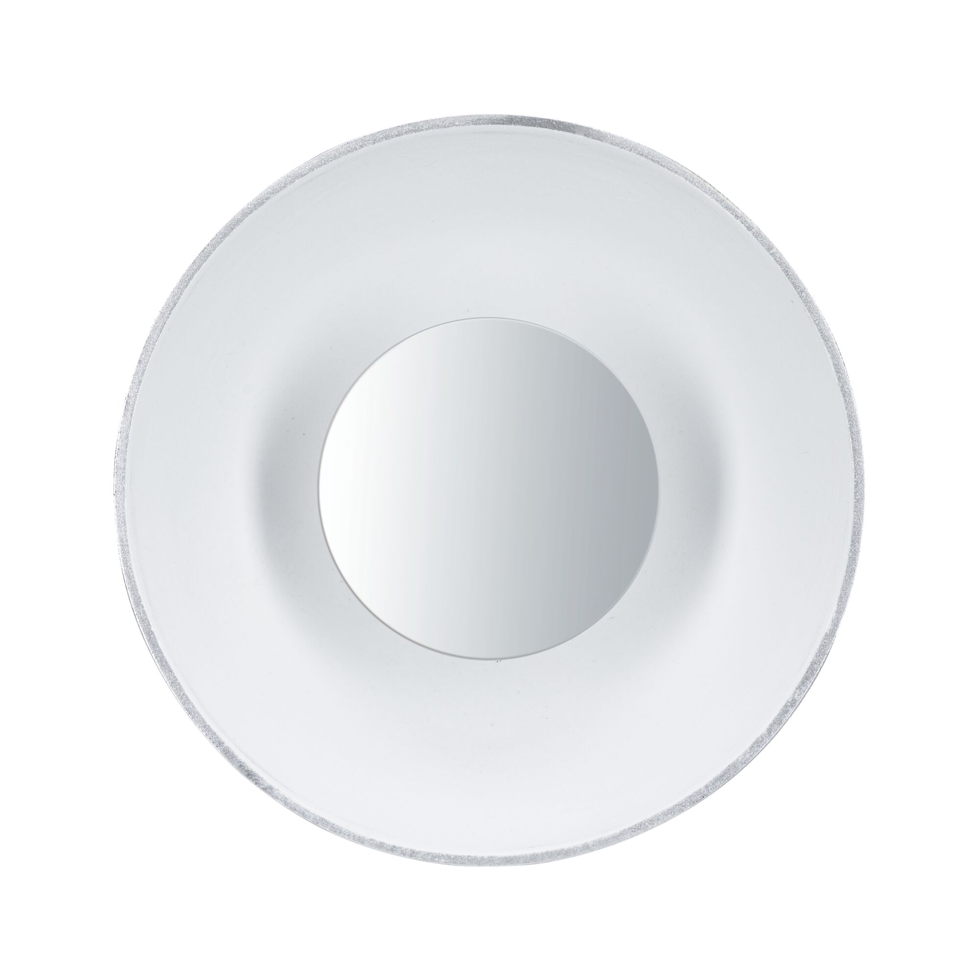 Round white recessed spotlight with silver metal rim for modern LED lighting solutions