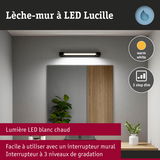 Lèche-mur LED Lucille noir avec lumière blanc chaud et variateur 3 niveaux pour intérieur