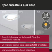 Spot LED encastré blanc avec intensité dimmable sur 3 niveaux et lumière blanc chaud