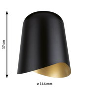 Black metal wall light with gold interior, 17 cm height, modern LED wall spotlight for ambient lighting