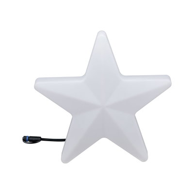 White plastic star with cable connector, decorative LED light for indoor and outdoor use.