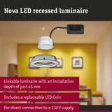 White Nova LED recessed spotlight with black cable, energy-efficient LED lighting for interiors