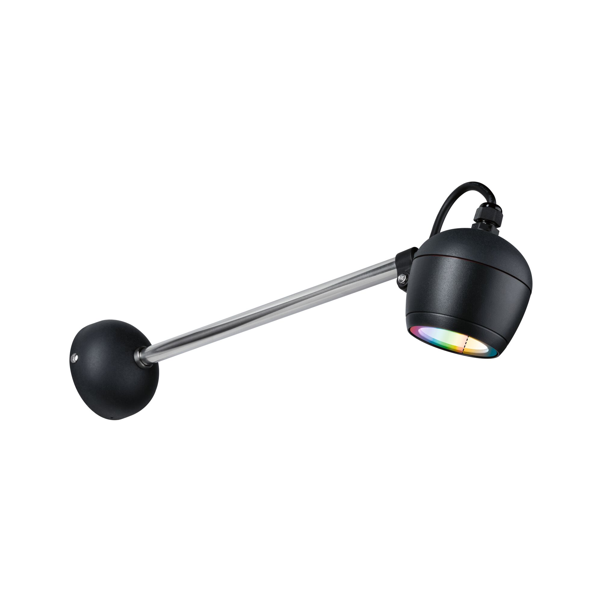 Schwarze LED-Wandleuchte mit verstellbarem Edelstahlarm und RGB-Licht für moderne Innenbeleuchtung