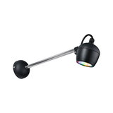 Black LED wall light with adjustable stainless steel arm and RGB lighting for modern indoor use