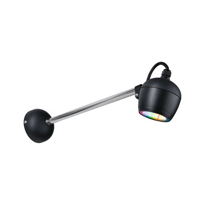 Black LED wall light with adjustable stainless steel arm and RGB lighting for modern indoor use