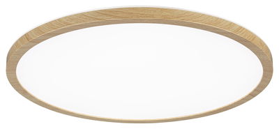 Round ceiling light with bright diffuser and oak wood frame for modern home lighting