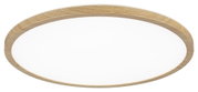 Round ceiling light with bright diffuser and oak wood frame for modern home lighting