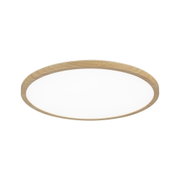 Round ceiling light with bright diffuser and oak wood frame for modern home lighting