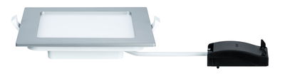 Rechthoekig LED-inbouwpaneel van zilverkleurig aluminium met witte diffuser en zwarte driver