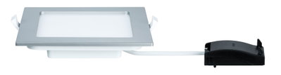 Rechteckiges LED-Einbaupanel aus Aluminium in Silber mit weißem Diffusor und schwarzem Treiber