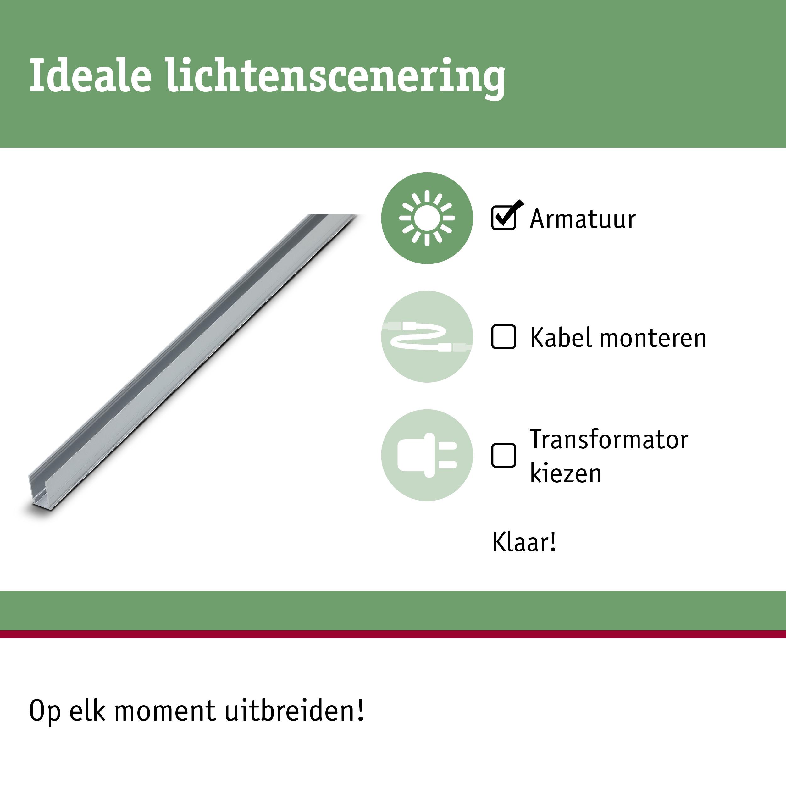 Zilveren aluminium armatuur met checklist voor eenvoudige montage zonder kabel en transformator
