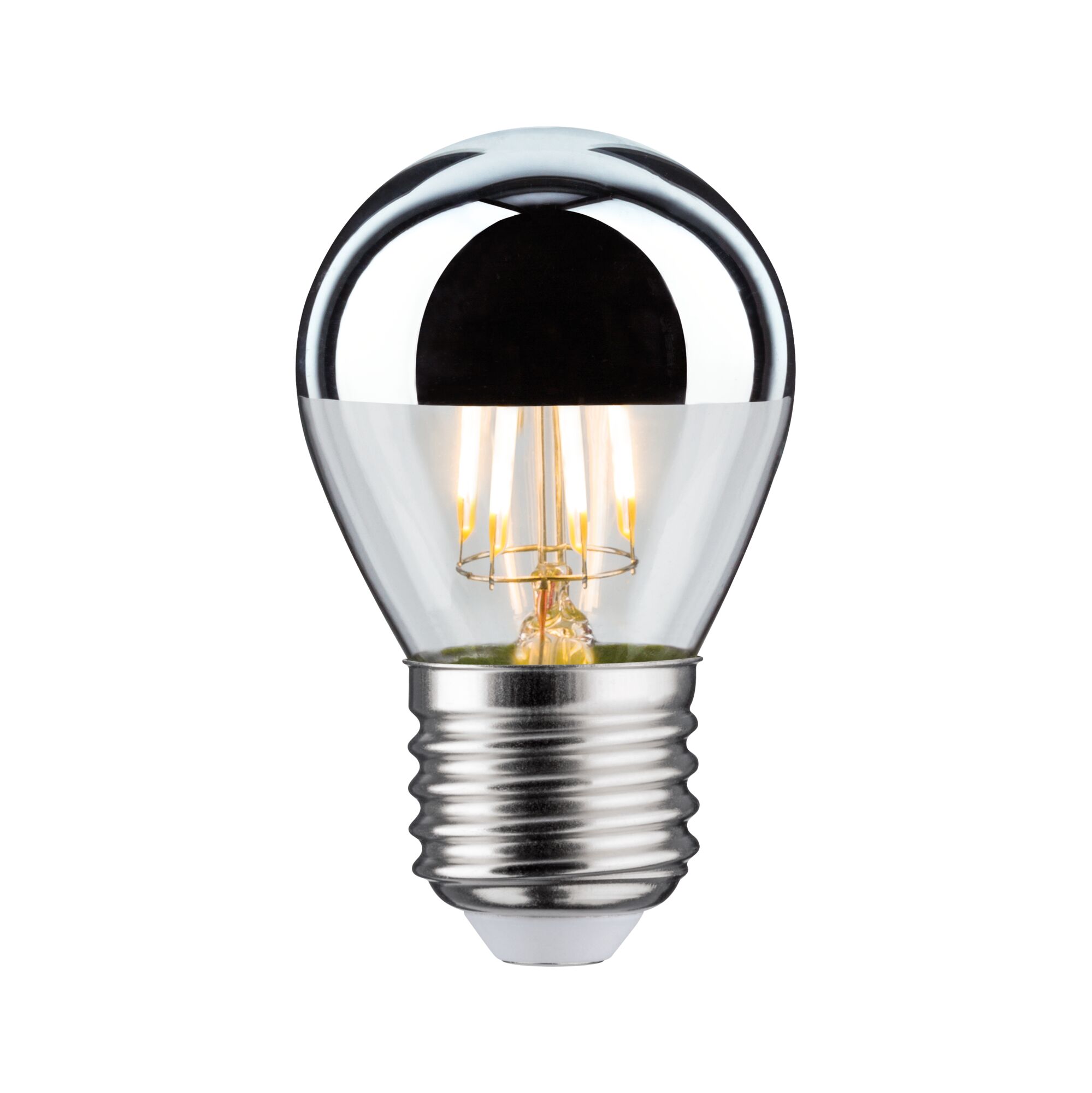 LED light bulb with silver mirror cap and clear glass for energy-efficient lighting