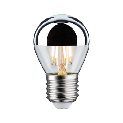 LED light bulb with silver mirror cap and clear glass for energy-efficient lighting