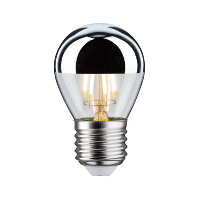 LED light bulb with silver mirror cap and clear glass for energy-efficient lighting