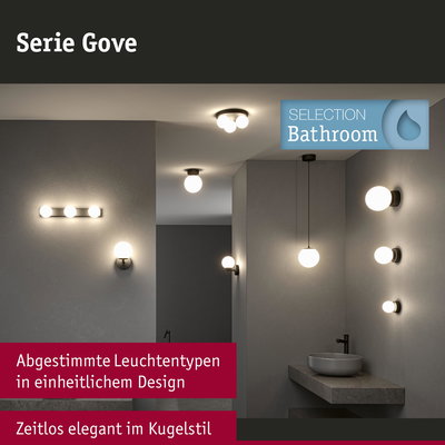 Serie Gove Badezimmerleuchten in Kugelstil mit mattschwarzem Metall und warmweißem Licht